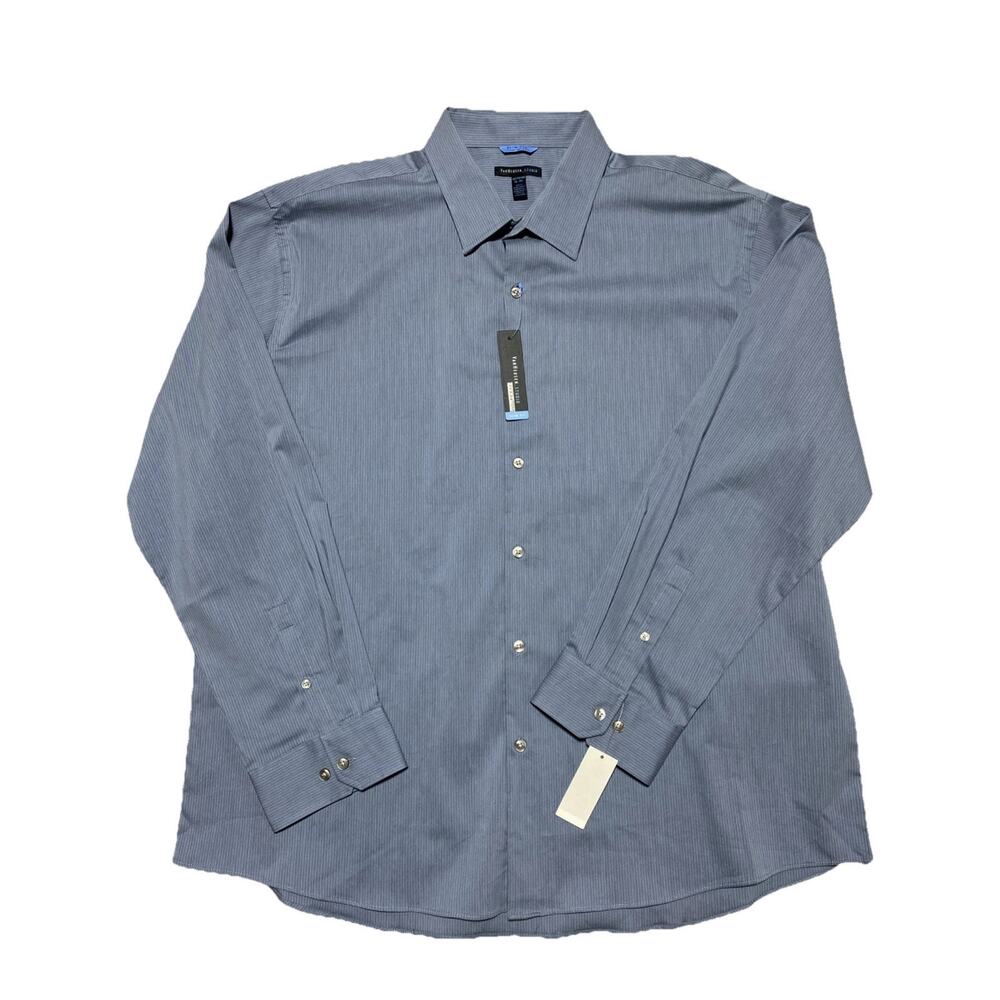 Van Heusen Studio Dress Shirt Mens‎ XXL 18 18.5 Blue Slim Tech Businesscore NEW